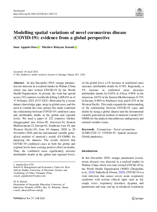 (PDF) Modelling spatial variations of novel coronavirus disease (COVID ...