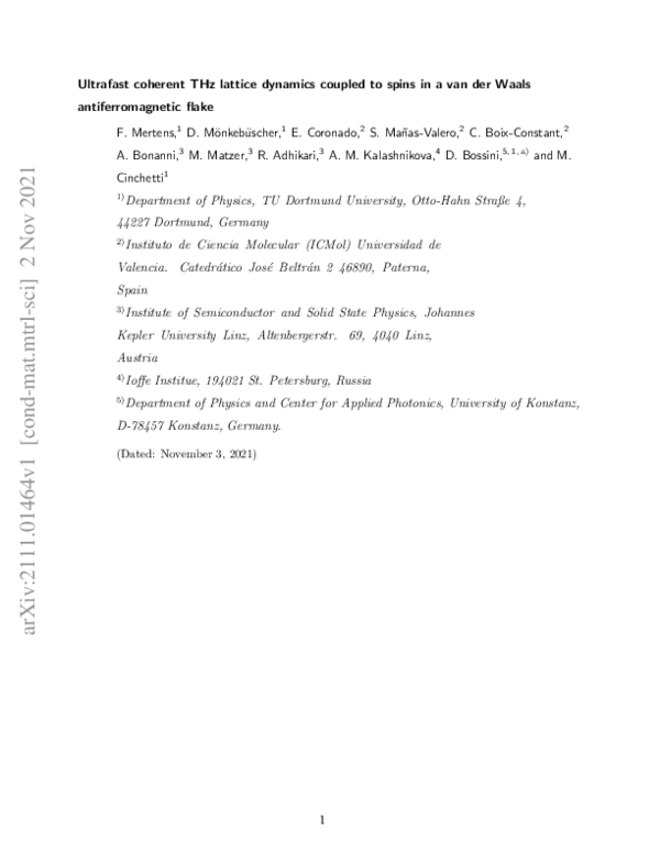 (PDF) Ultrafast coherent THz lattice dynamics coupled to spins in a van ...