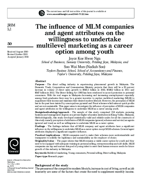 (PDF) The influence of MLM companies and agent attributes on the ...