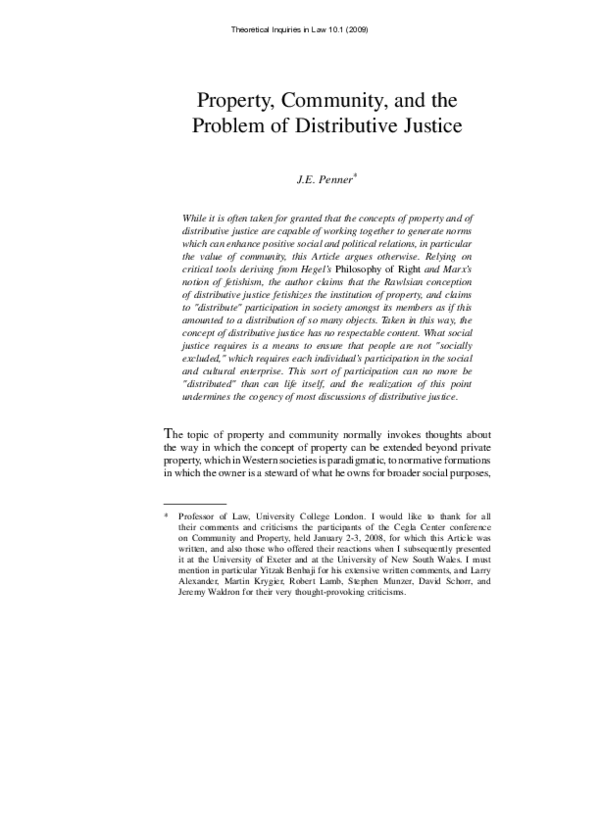 (PDF) Property, Community, and the Problem of Distributive Justice