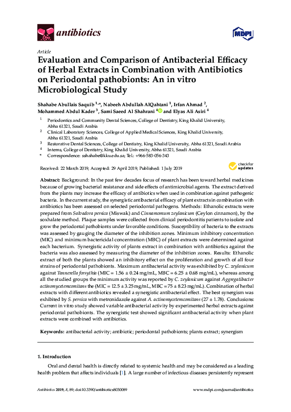 (PDF) Evaluation and Comparison of Antibacterial Efficacy of Herbal ...