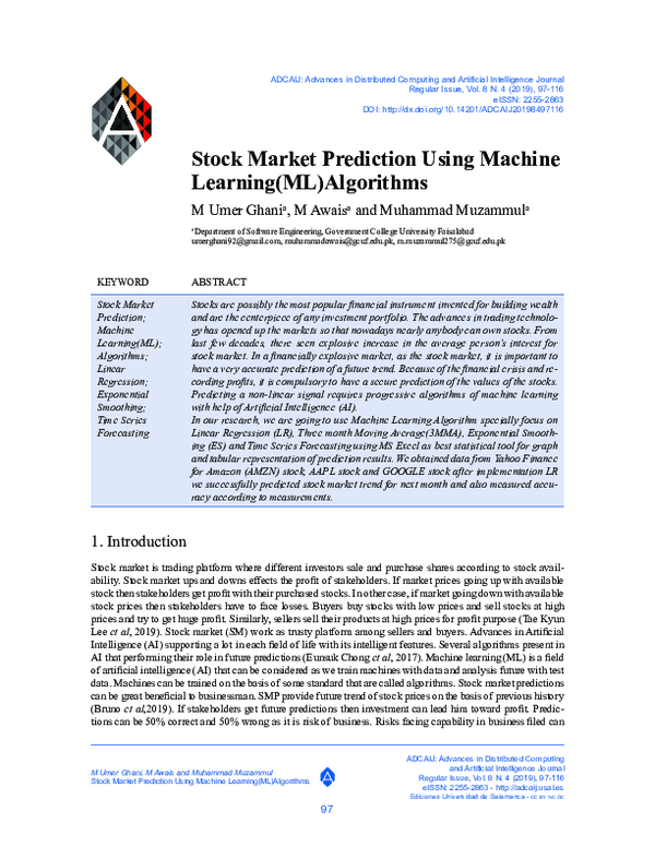 (PDF) Stock Market Prediction Using Machine Learning(ML)Algorithms