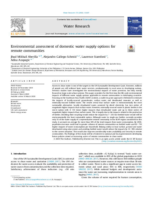 (PDF) Environmental assessment of domestic water supply options for ...