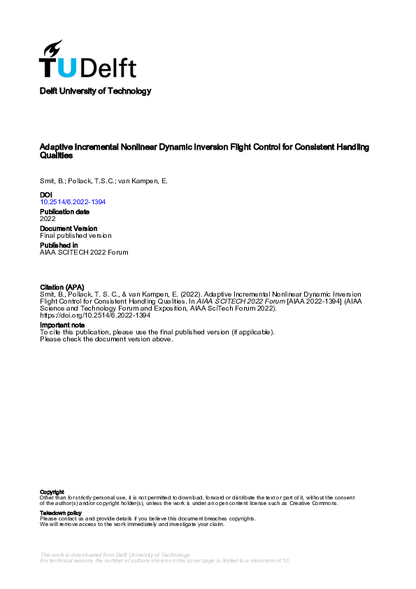 (PDF) Adaptive Incremental Nonlinear Dynamic Inversion Flight Control ...