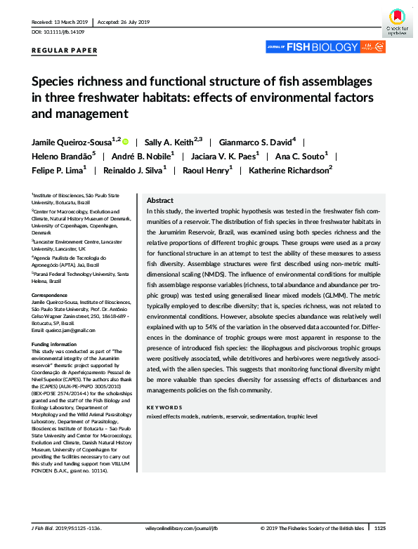 (PDF) Species richness and functional structure of fish assemblages in ...