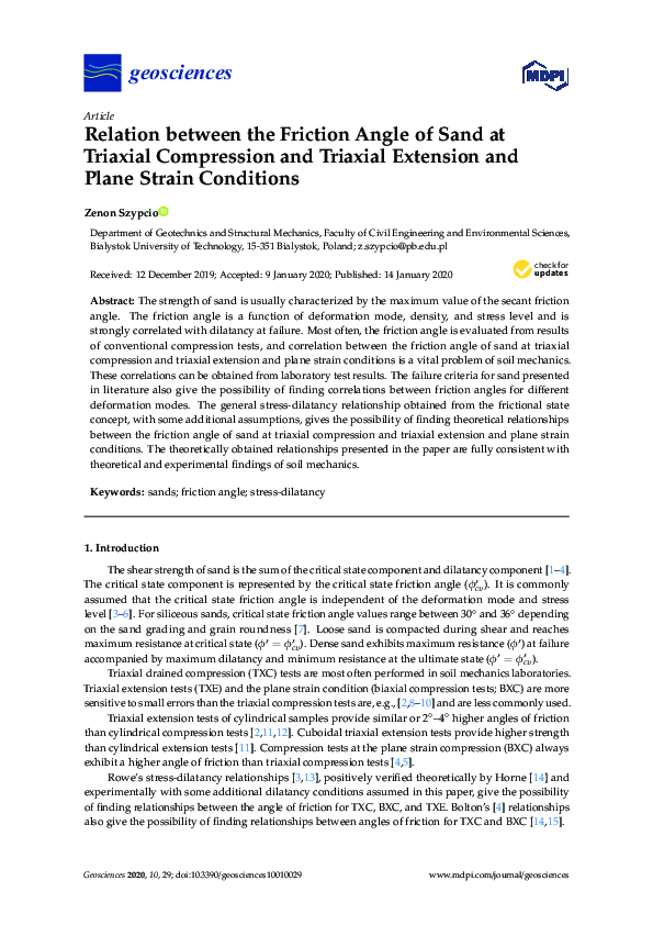 (PDF) Relation between the Friction Angle of Sand at Triaxial ...
