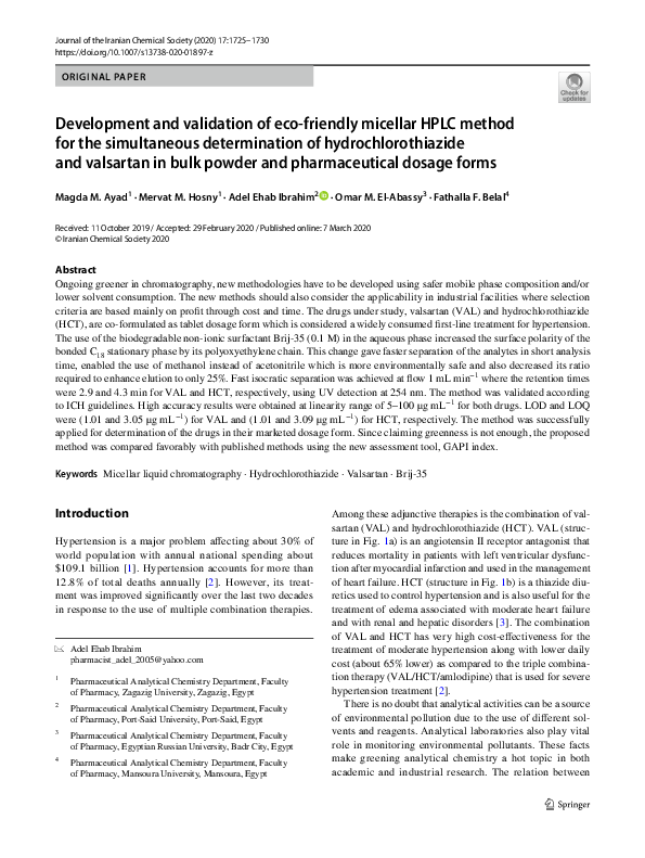 (PDF) Development and validation of eco-friendly micellar HPLC method ...