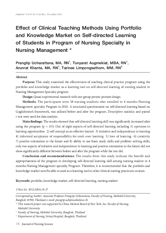 (PDF) Effect of Clinical Teaching Methods Using Portfolio and Knowledge ...