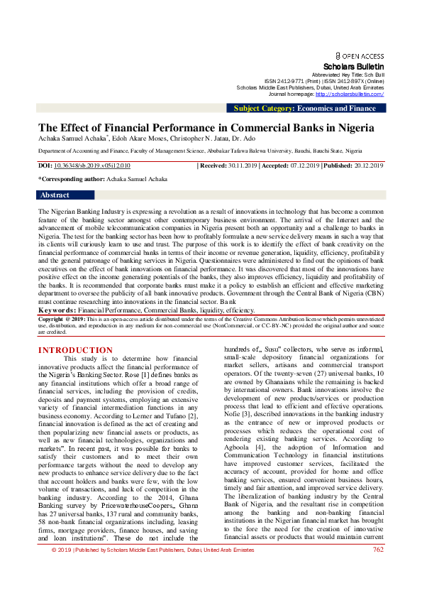 (PDF) The Effect of Financial Performance in Commercial Banks in Nigeria