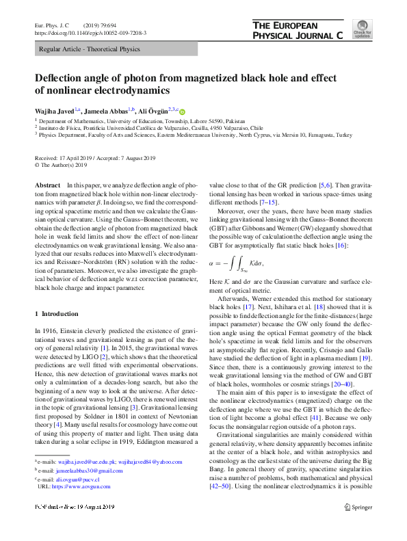 (PDF) Deflection Angle of Photon from Magnetized Black Hole and Effect ...