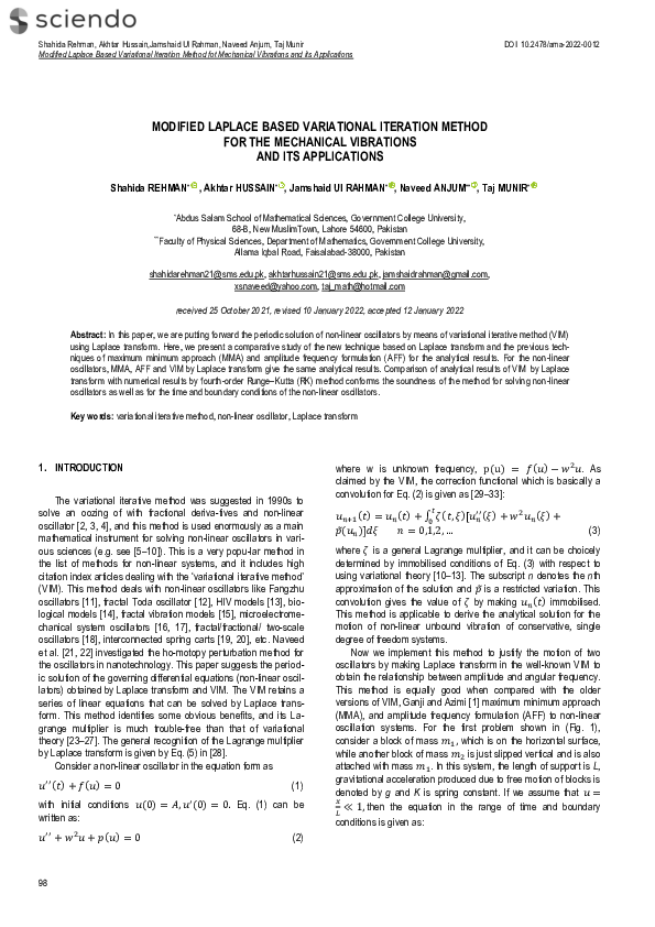 (PDF) Modified Laplace Based Variational Iteration Method for the ...