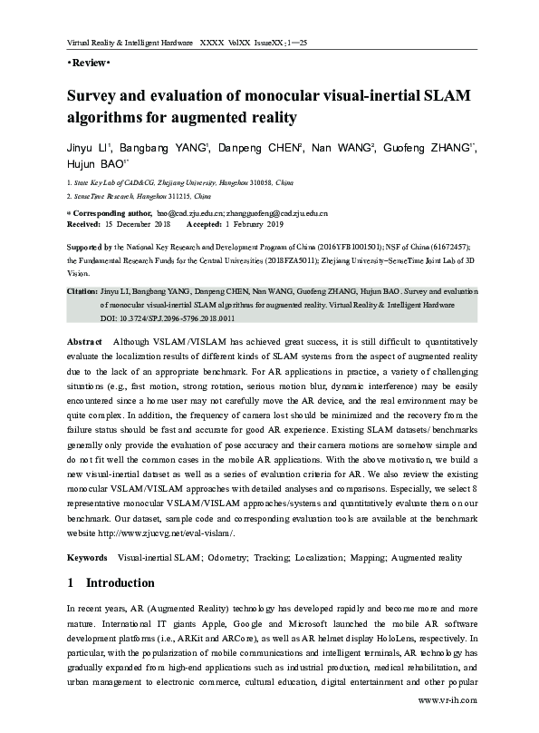 (PDF) Survey and evaluation of monocular visual-inertial SLAM ...