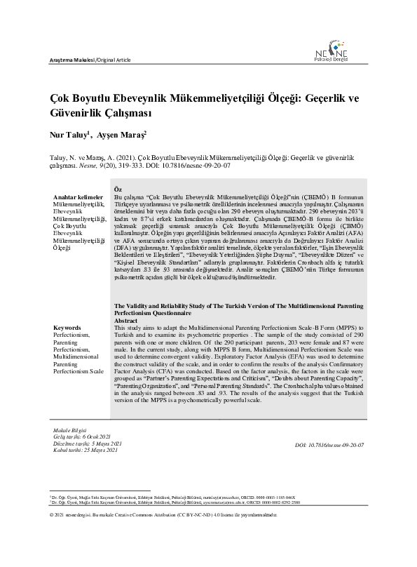 (PDF) Validity and Reliability Study of the Turkish Version of the ...