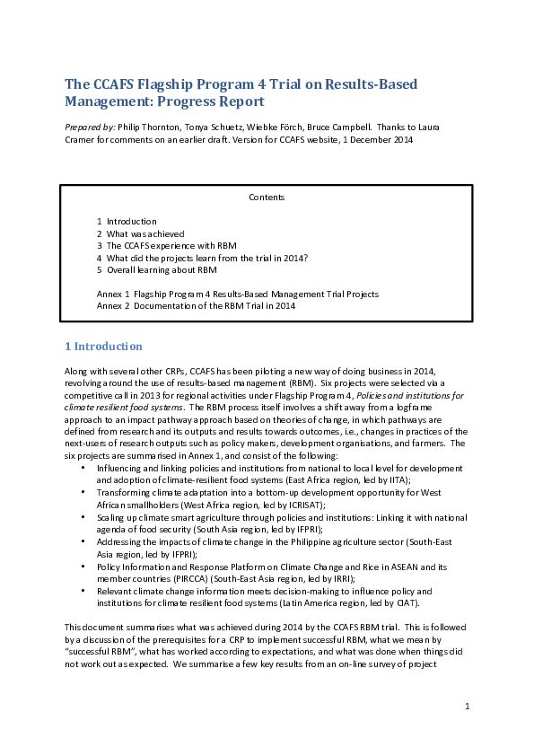(PDF) The CCAFS Flagship Program 4 Trial on Results-Based Management ...