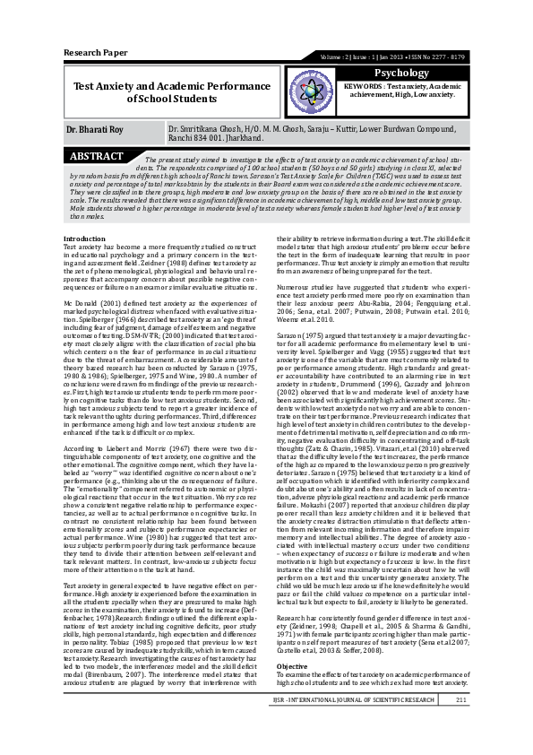 (PDF) Test Anxiety and Academic Performance of School Students
