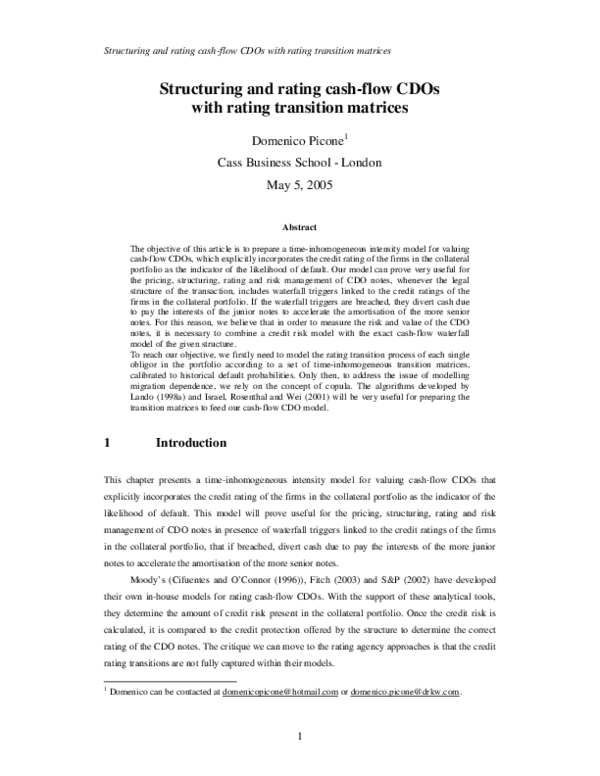 (PDF) Structuring and rating cash-flow CDOs with rating transition ...