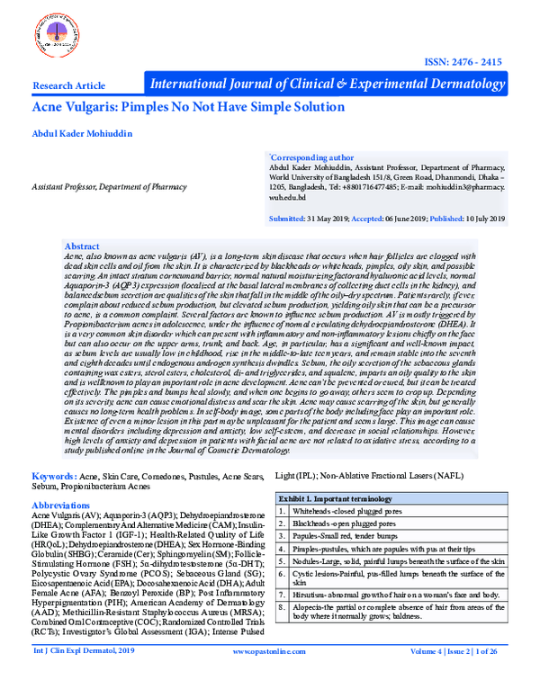 (PDF) Acne Vulgaris: Pimples Do Not Have Simple Solution