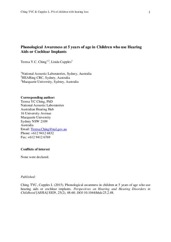 (PDF) Phonological Awareness at 5 years of age in Children Who Use ...