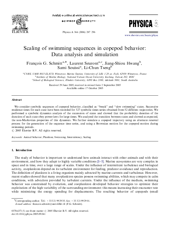 (PDF) Scaling of swimming sequences in copepod behavior: Data analysis ...