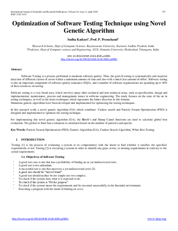 (PDF) Optimization of Software Testing Technique using Novel Genetic ...