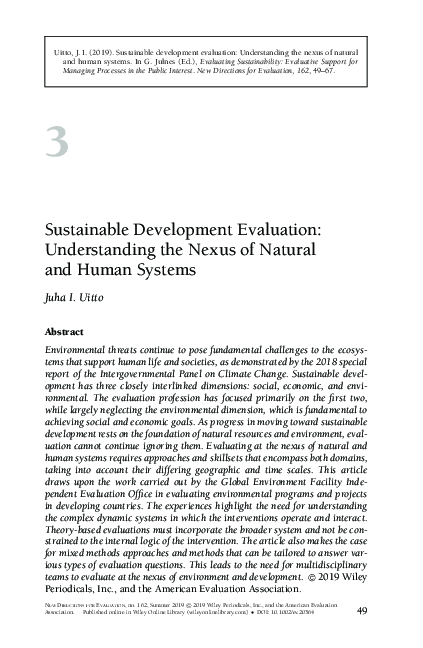 (PDF) Sustainable Development Evaluation: Understanding the Nexus of ...