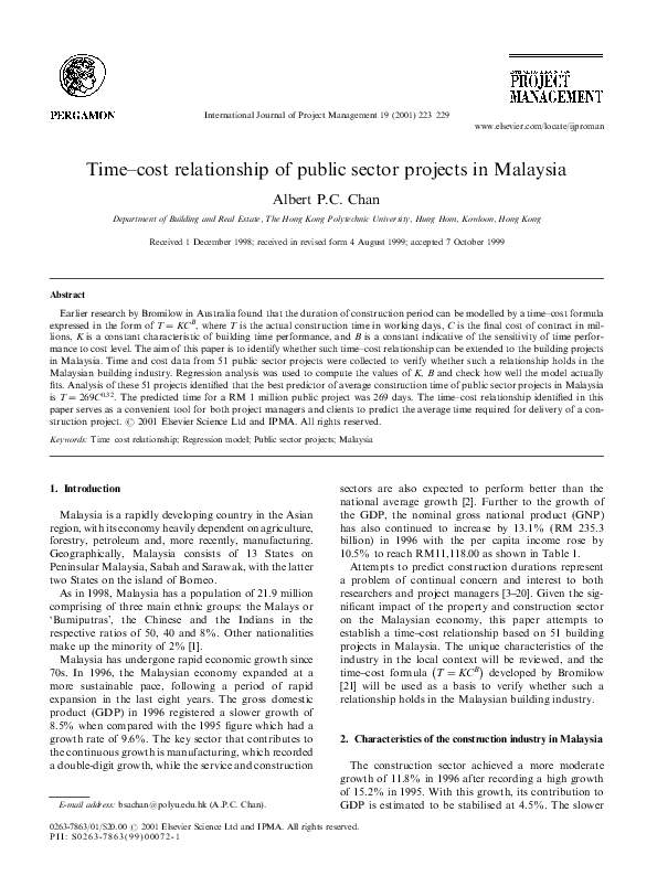 (PDF) Time–cost relationship of public sector projects in Malaysia