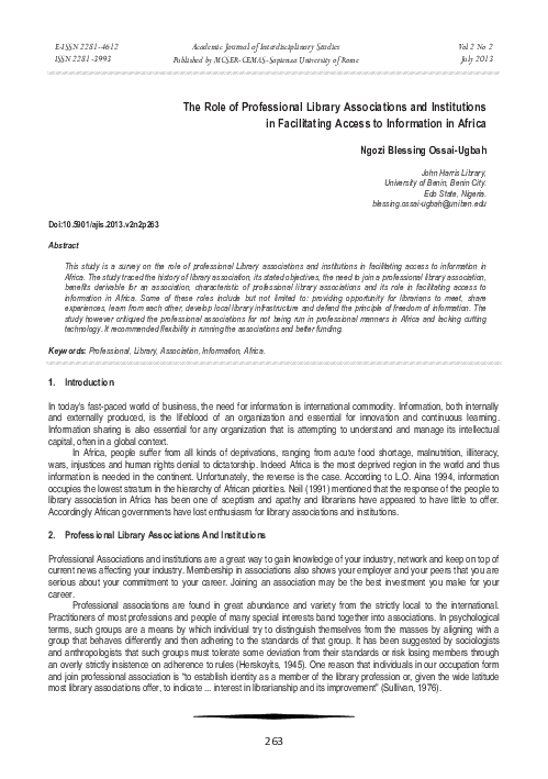 (PDF) The Role of Professional Library Associations and Institutions in ...
