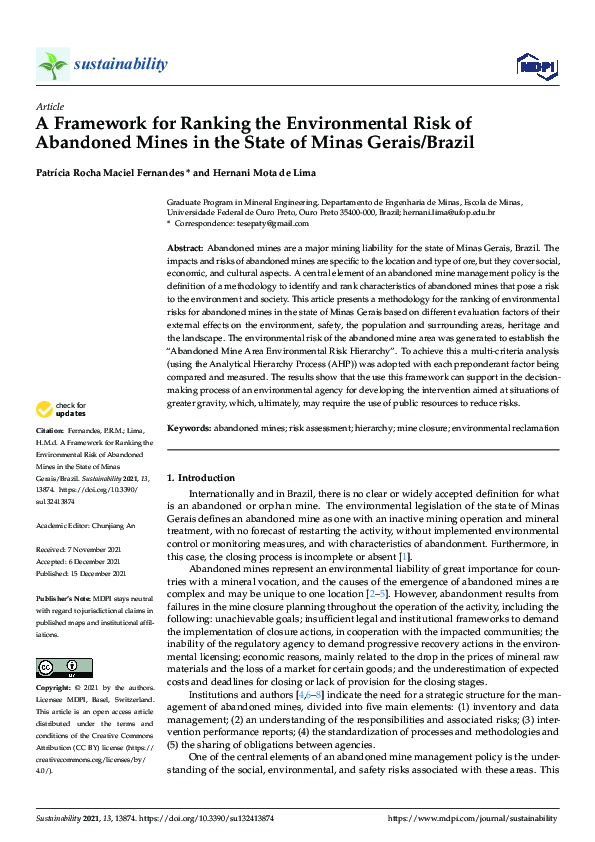 (PDF) A Framework for Ranking the Environmental Risk of Abandoned Mines ...
