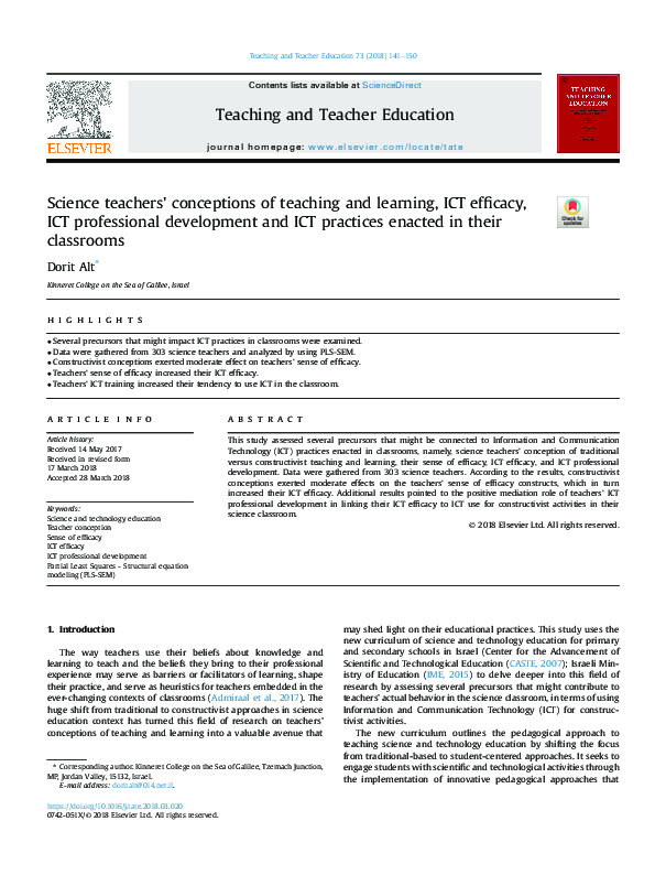 (PDF) Science teachers' conceptions of teaching and learning, ICT ...