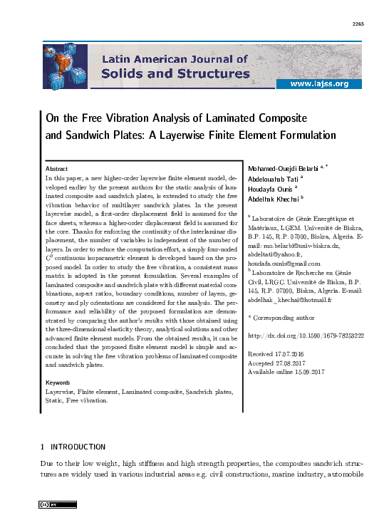 (PDF) On the free vibration analysis of laminated composite and ...
