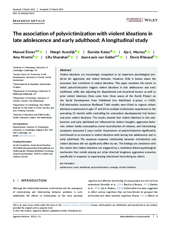 (PDF) The association of polyvictimization with violent ideations in ...