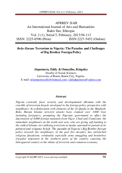 (PDF) Boko Haram Terrorism in Nigeria: The Paradox and Challenges of ...