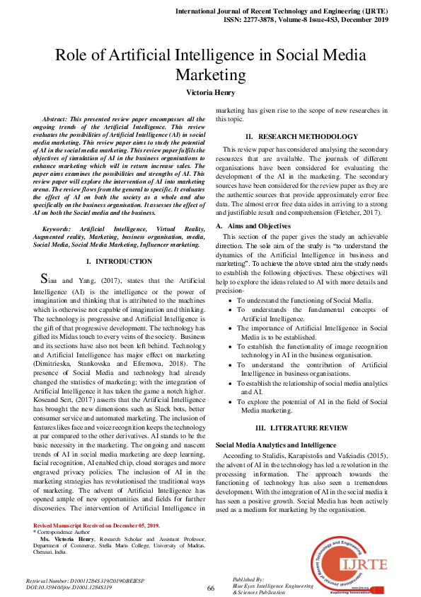 (PDF) Role of Artificial Intelligence in Social Media Marketing