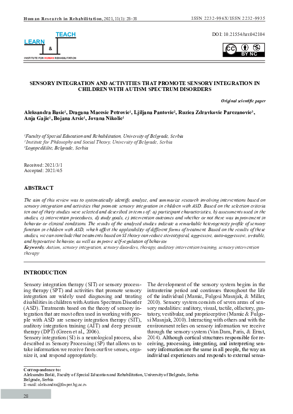(PDF) Sensory Integration and Activities That Promote Sensory ...
