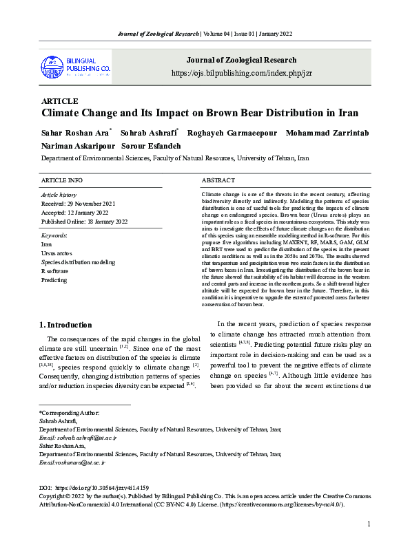 (PDF) Climate Change and Its Impact on Brown Bear Distribution in Iran