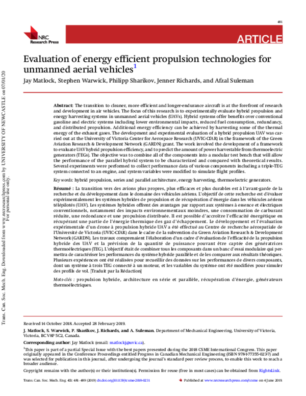 (PDF) Evaluation of Energy Efficient Propulsion Technologies for ...