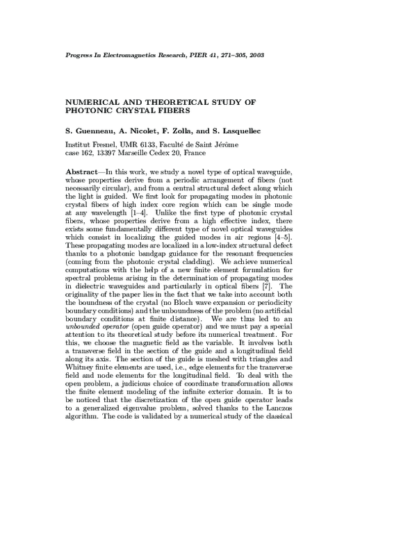 (PDF) Numerical and Theoretical Study of Photonic Crystal Fibers