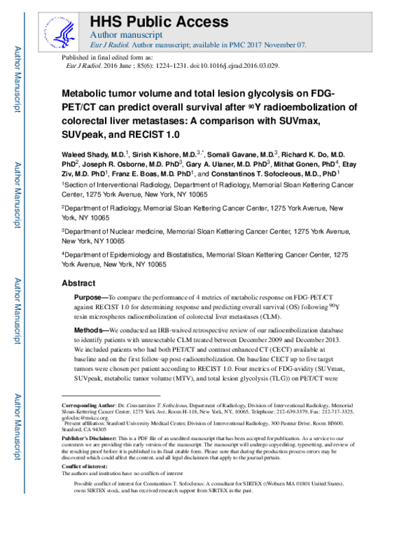 (PDF) Metabolic tumor volume and total lesion glycolysis on FDG-PET/CT ...