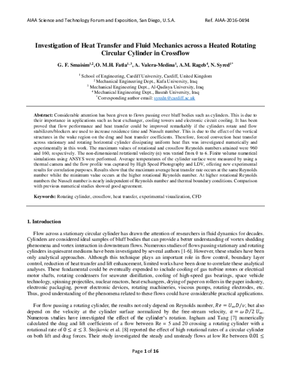 (PDF) Investigation of Heat Transfer and Fluid Mechanics across a ...