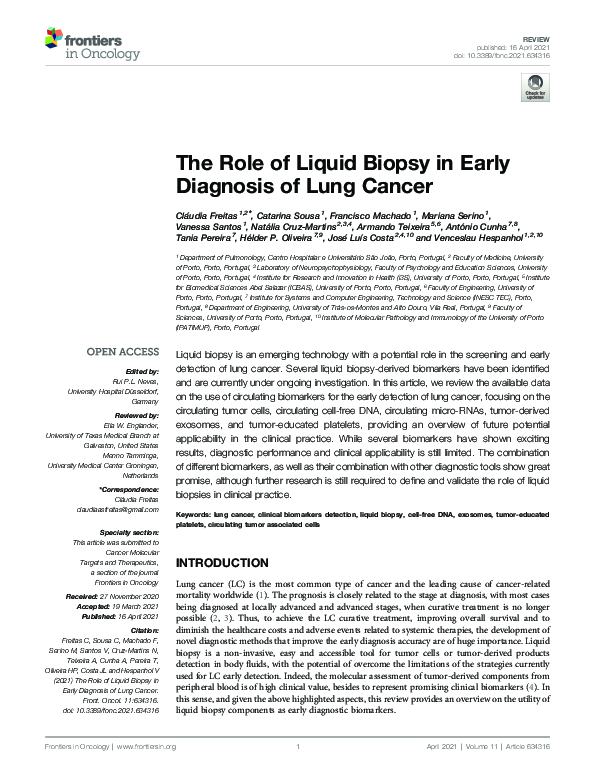 (PDF) The Role of Liquid Biopsy in Early Diagnosis of Lung Cancer