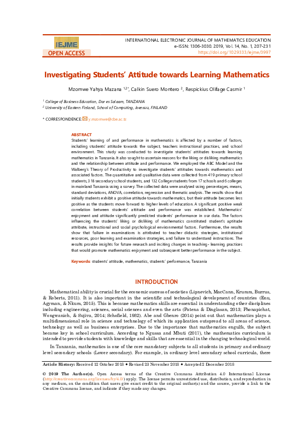  pdf investigating students attitude towards learning mathematics