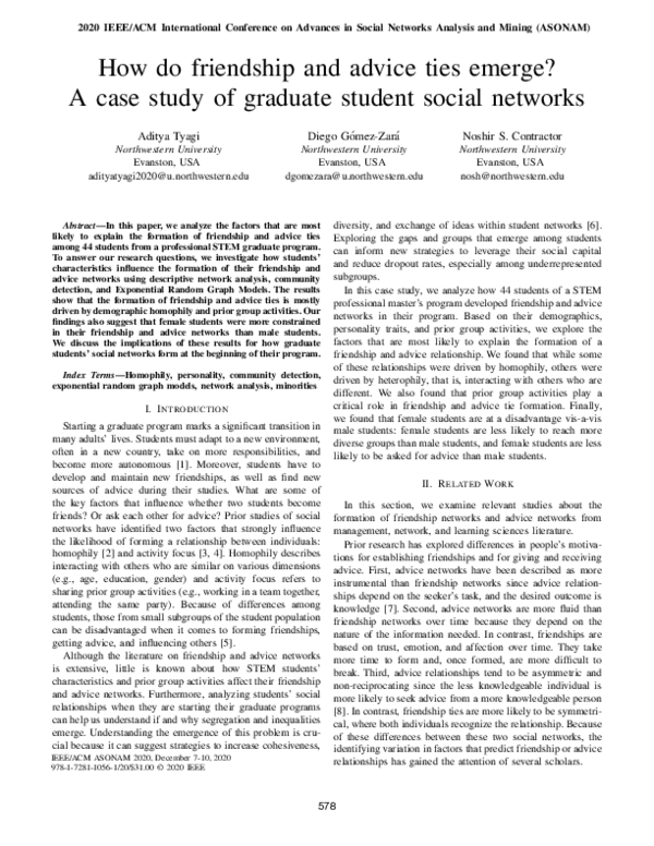 (PDF) How do friendship and advice ties emerge? A case study of ...