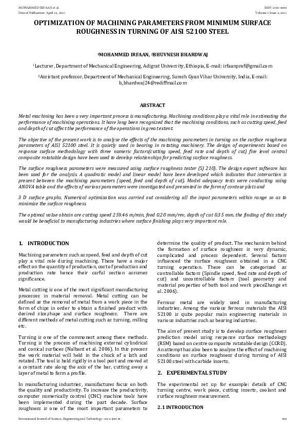 (PDF) Optimization of Machining Parameters from Minimum Surface ...