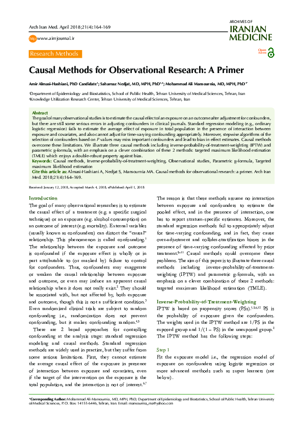 (PDF) Causal Methods for Observational Research: A Primer