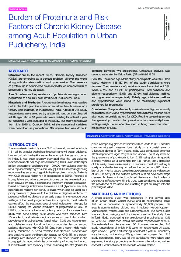 (PDF) Burden of Proteinuria and Risk Factors of Chronic Kidney Disease ...