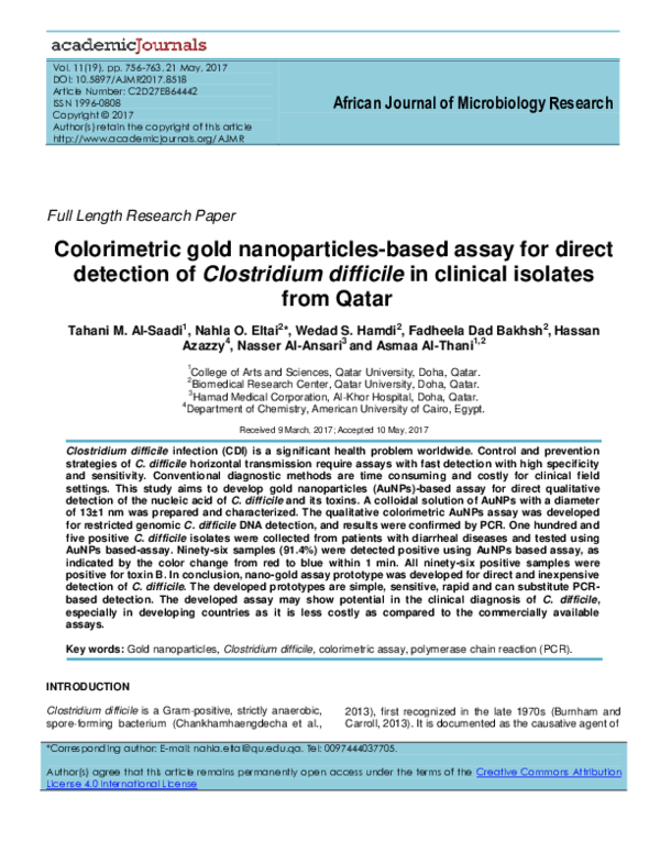 (PDF) Colorimetric gold nanoparticles-based assay for direct detection ...