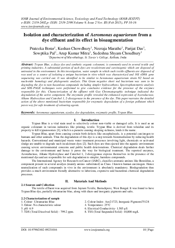 (PDF) Isolation and characterization of Aeromonas aquariorum from a dye ...