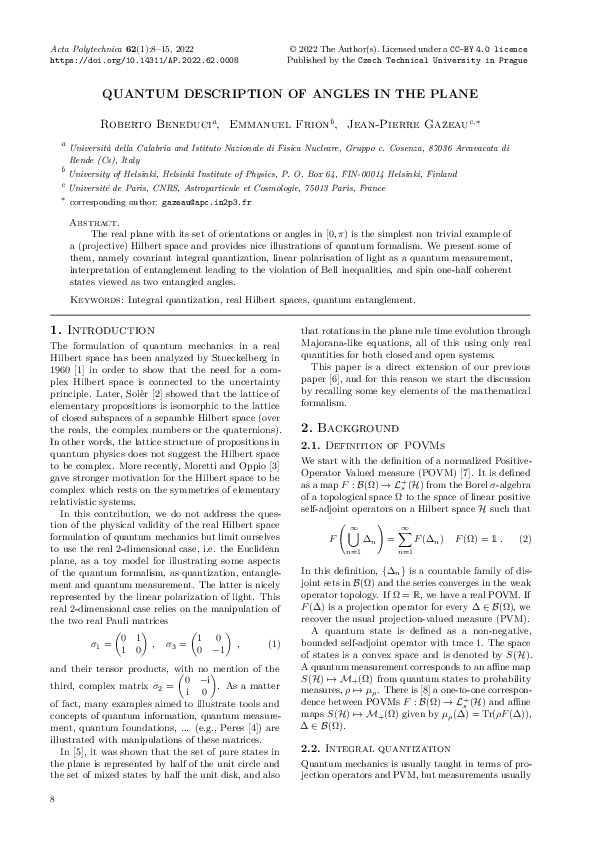 (PDF) Quantum description of angles in the plane