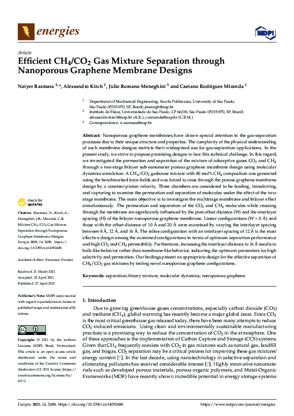 (PDF) Efficient CH4/CO2 Gas Mixture Separation through Nanoporous ...