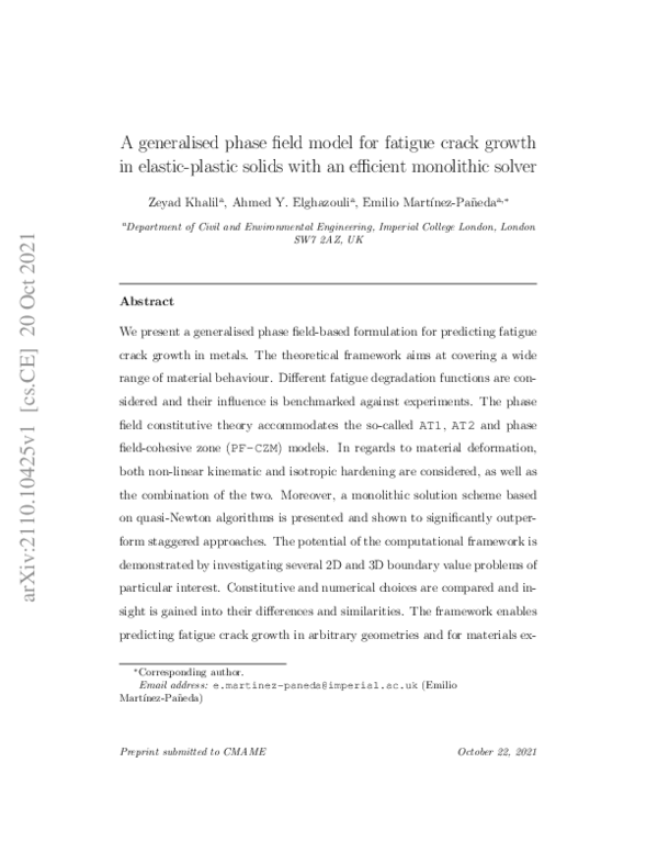 (PDF) A generalised phase field model for fatigue crack growth in ...
